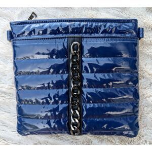 Think Royln "Milano" Glossy Navy Chain Front Quilted Puffer Crossbody/Clutch Bag